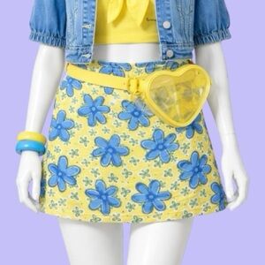 1980s Vintage Blue & Yellow Flower Skirt